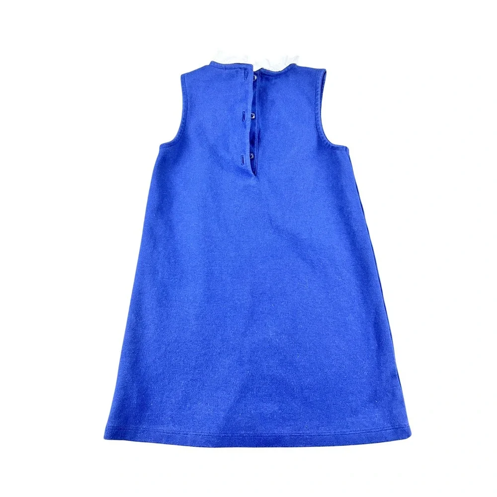 Janie and Jack Blue White Button Front Dress Girls Size 5 Ruffle Collar Bow - Picture 4 of 6